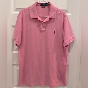 Polo Ralph Lauren Short Sleeve Collared Shirt, Size L, Light Pink, Navy horse
